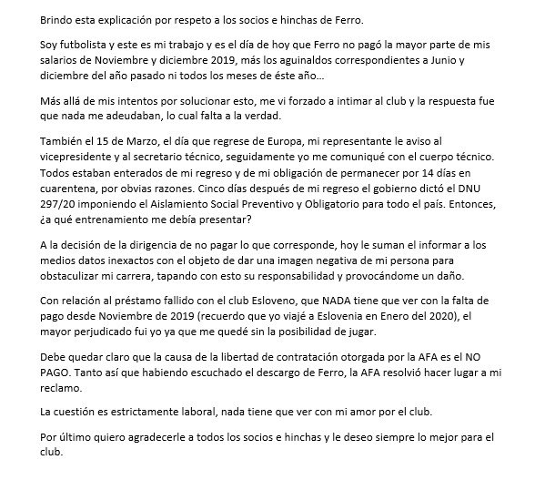 Comunicado del Club Ferro Carril Oeste Comunicado del Club Ferro Carril Oeste